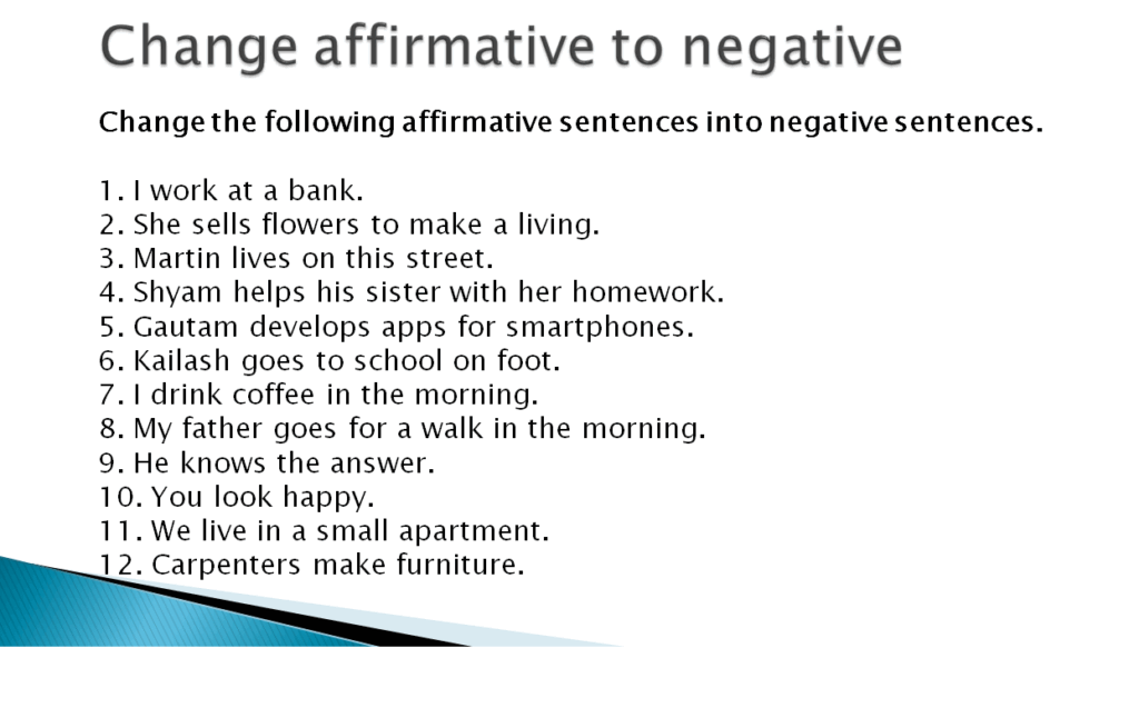 Transformation of affirmative sentences to negative sentences