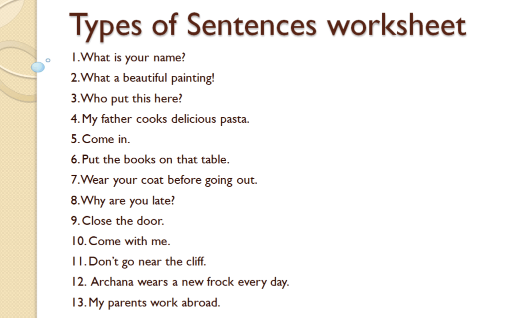 Types of sentences worksheet for class 3