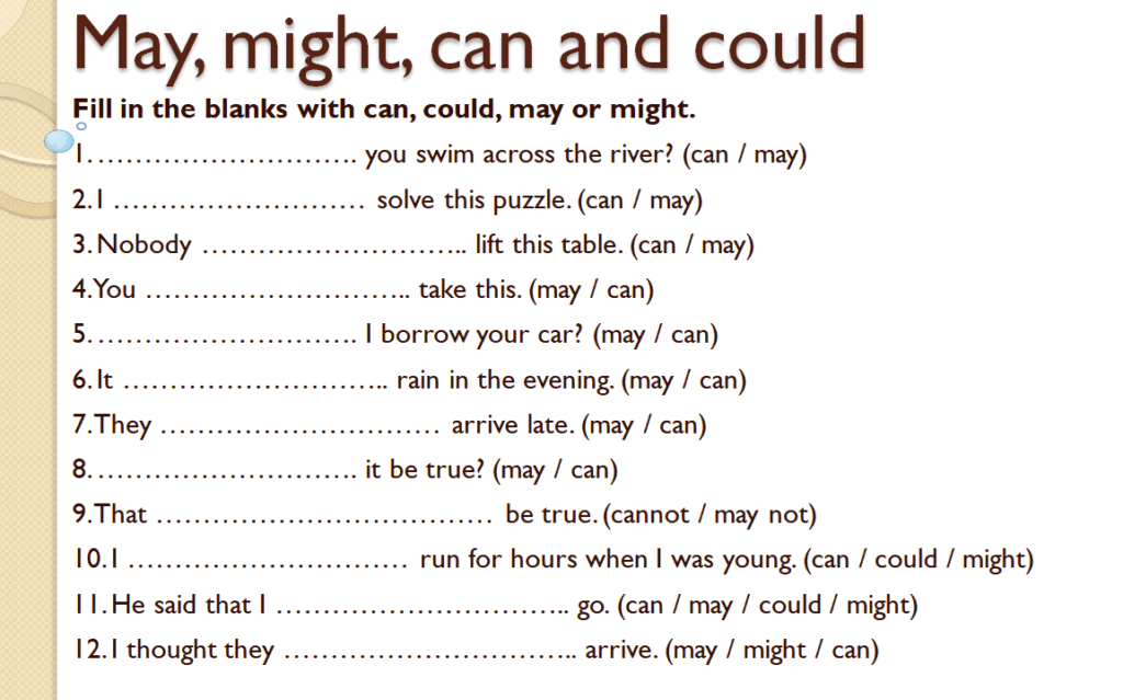 may, might, can, could worksheet