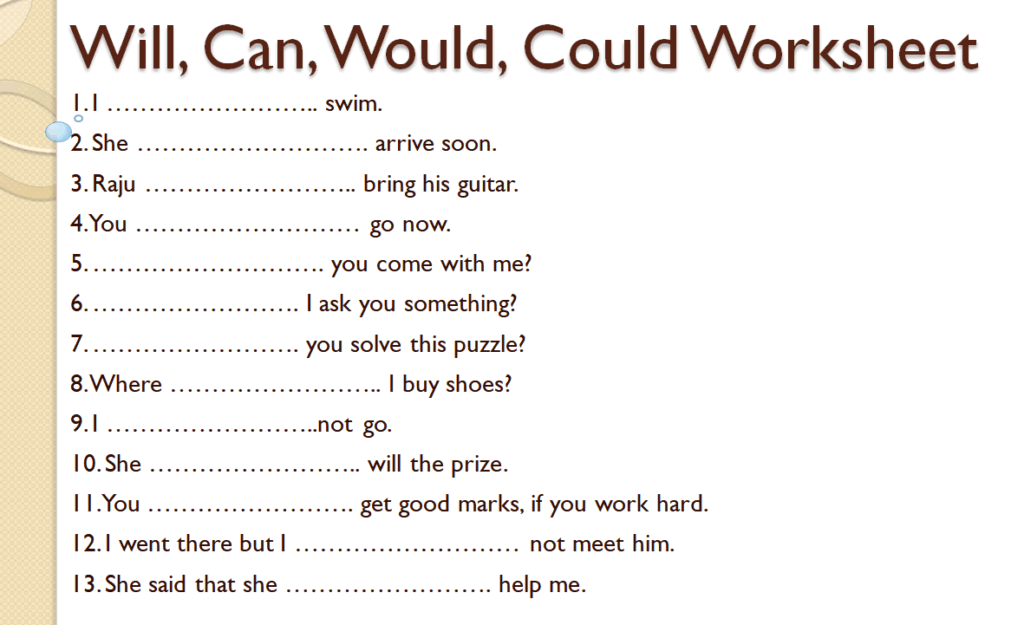 will, can, would, could worksheet