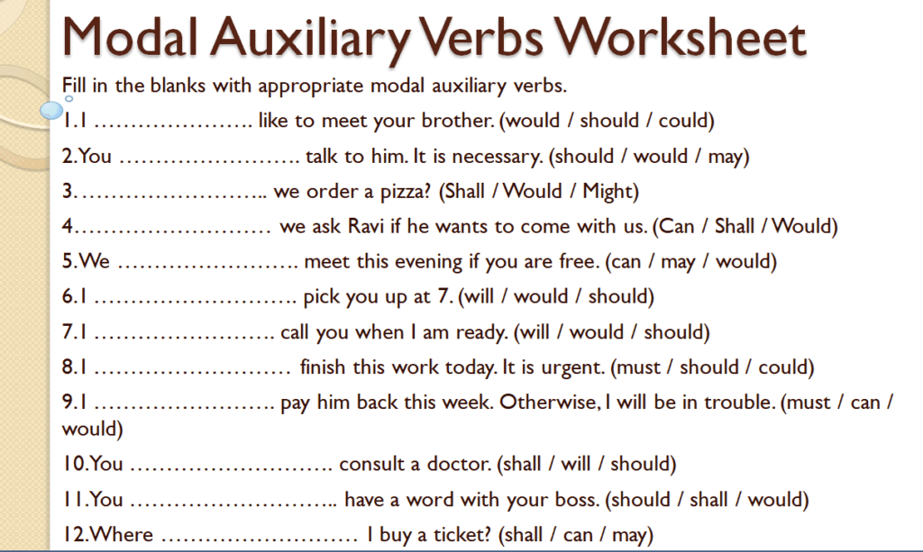 modal auxiliary verbs worksheet for class 6