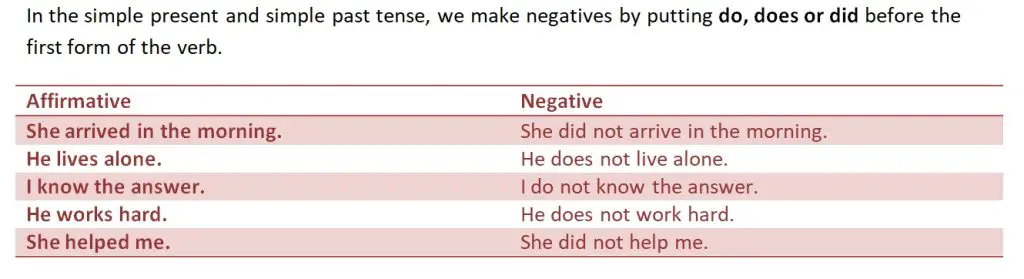 Formation of negative sentences in English