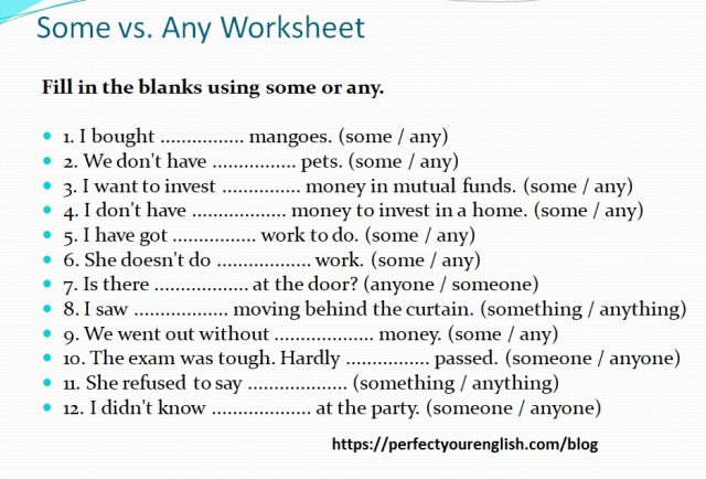 Some, Somebody, Any, Anybody Worksheet – Perfectyourenglish.com