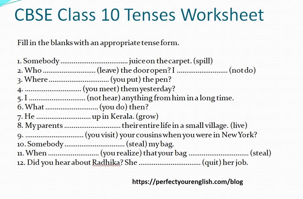 cbse class 10 tenses worksheet