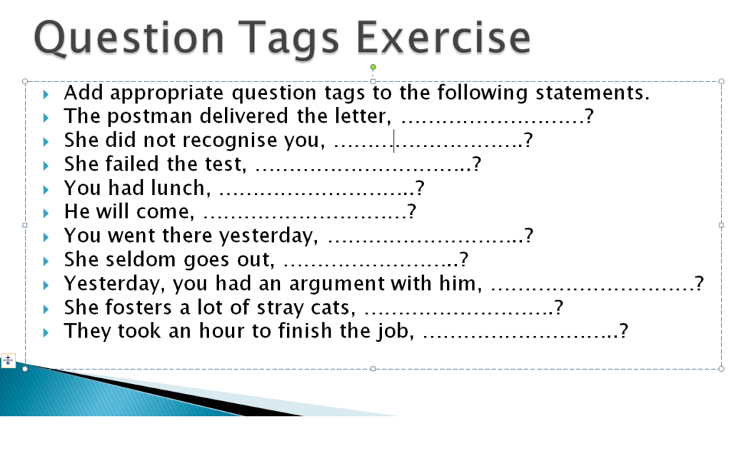 Question tags exercise