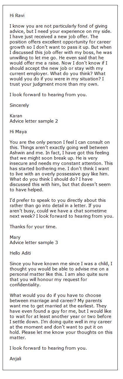 Advice letter sample