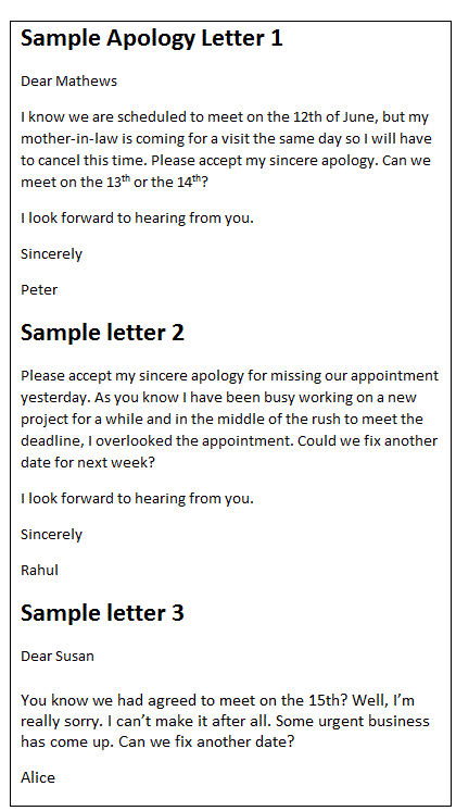 Apology letter sample