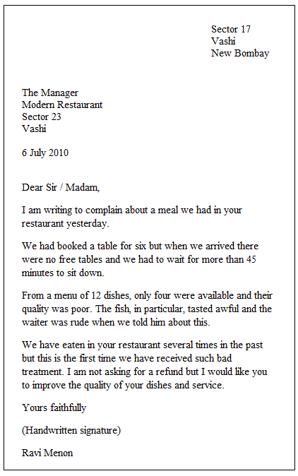 English Letter Format Formal