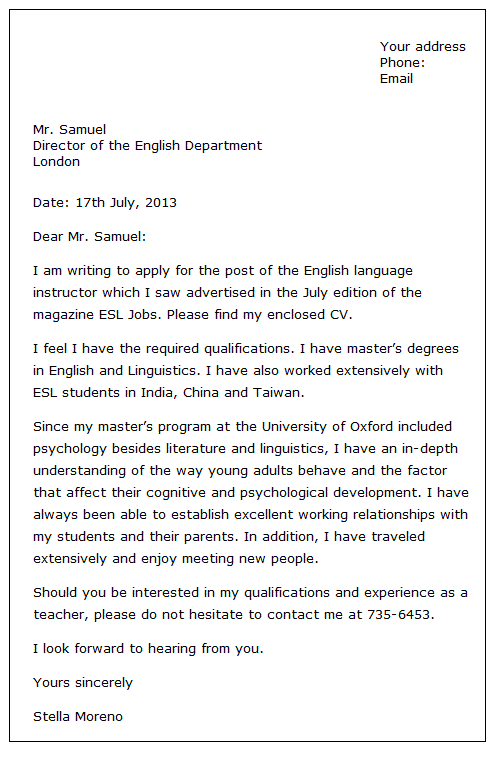 Official Letter Format In English For Job Application