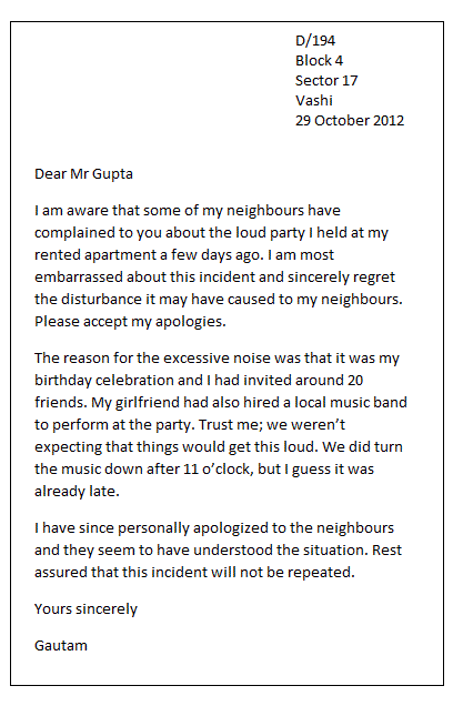 Sample apology letter