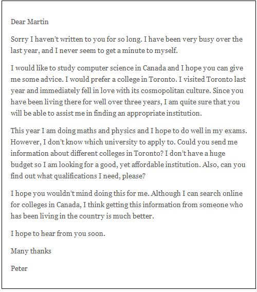 Sample letter asking for advice from friend